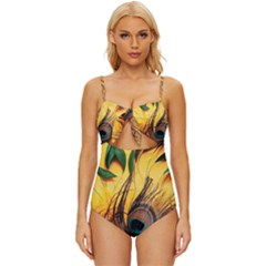 Japan Art Artwork Asia Drawing Lake Landscape Mountain Nature Oriental Knot Front One-piece Swimsuit by Cemarart