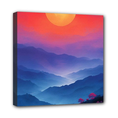 Valley Night Mountains Mini Canvas 8  X 8  (stretched) by Cemarart