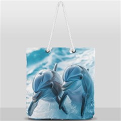 Dolphin Swimming Sea Ocean Full Print Rope Handle Tote (large) by Cemarart