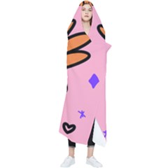 Doodle Flower Sparkles Orange Pink Wearable Blanket by Cemarart