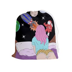 Girl Bed Space Planets Spaceship Rocket Astronaut Galaxy Universe Cosmos Woman Dream Imagination Bed Drawstring Pouch (xl) by Maspions