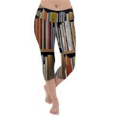 Book Nook Books Bookshelves Comfortable Cozy Literature Library Study Reading Reader Reading Nook Ro Lightweight Velour Capri Yoga Leggings by Maspions