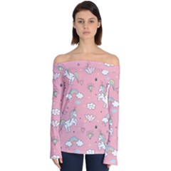 Cute Unicorn Seamless Pattern Off Shoulder Long Sleeve Top by Apen