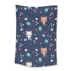 Cute Astronaut Cat With Star Galaxy Elements Seamless Pattern Small Tapestry by Apen