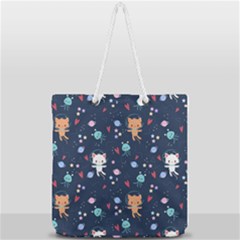 Cute Astronaut Cat With Star Galaxy Elements Seamless Pattern Full Print Rope Handle Tote (large) by Apen