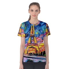 Eiffel Tower Starry Night Print Van Gogh Women s Cotton T-shirt