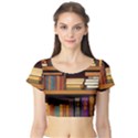 Book Nook Books Bookshelves Comfortable Cozy Literature Library Study Reading Room Fiction Entertain Short Sleeve Crop Top View1