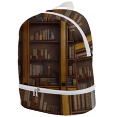 Books Book Shelf Shelves Knowledge Book Cover Gothic Old Ornate Library Zip Bottom Backpack by Maspions