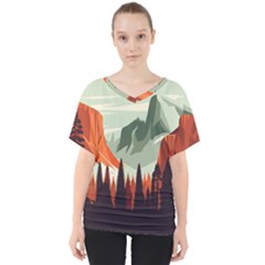 Mountain Travel Canyon Nature Tree Wood V-neck Dolman Drape Top by Maspions