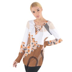 Bohemian Digital Minimalist Boho Style Geometric Abstract Art Tie Up T-shirt by Maspions