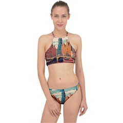 London England Bridge Europe Buildings Architecture Vintage Retro Town City Halter Bikini Set