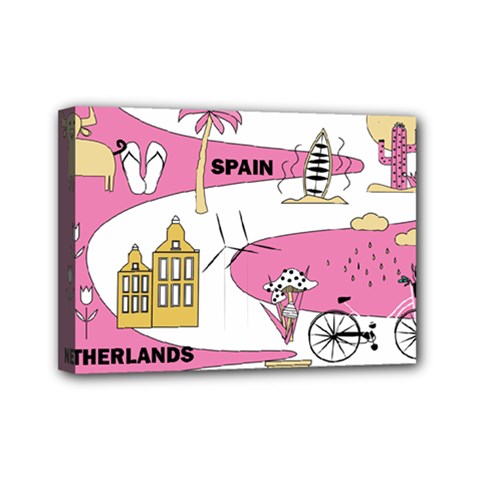 Roadmap Trip Europe Italy Spain France Netherlands Vine Cheese Map Landscape Travel World Journey Mini Canvas 7  X 5  (stretched) by Maspions