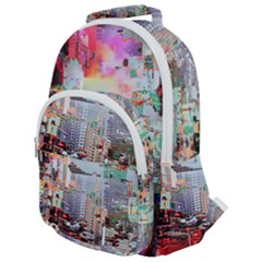Digital Computer Technology Office Information Modern Media Web Connection Art Creatively Colorful C Rounded Multi Pocket Backpack by Maspions