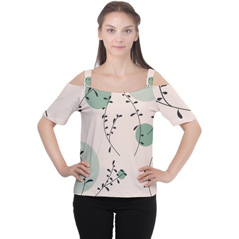 Plants Pattern Design Branches Branch Leaves Botanical Boho Bohemian Texture Drawing Circles Nature Cutout Shoulder T-shirt by Maspions