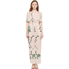 Plants Pattern Design Branches Branch Leaves Botanical Boho Bohemian Texture Drawing Circles Nature Draped Sleeveless Chiffon Jumpsuit by Maspions