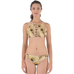 Vintage Peacock Feather Peacock Feather Pattern Background Nature Bird Nature Perfectly Cut Out Bikini Set by Maspions