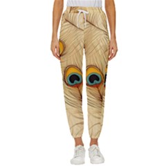 Vintage Peacock Feather Peacock Feather Pattern Background Nature Bird Nature Women s Cropped Drawstring Pants by Maspions