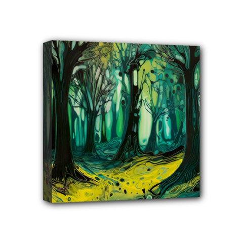 Trees Forest Mystical Forest Nature Junk Journal Landscape Nature Mini Canvas 4  X 4  (stretched) by Maspions