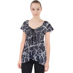 Rebel Life: Typography Black And White Pattern Lace Front Dolly Top by dflcprintsclothing