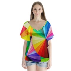 Bring Colors To Your Day V-neck Flutter Sleeve Top
