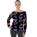 Abstract Pattern Flora Flower Off Shoulder Long Sleeve Velour Top View1