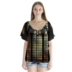 Stained Glass Window Gothic V-neck Flutter Sleeve Top by Maspions