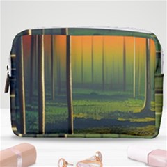 Outdoors Night Moon Full Moon Trees Setting Scene Forest Woods Light Moonlight Nature Wilderness Lan Make Up Pouch (medium) by Posterlux