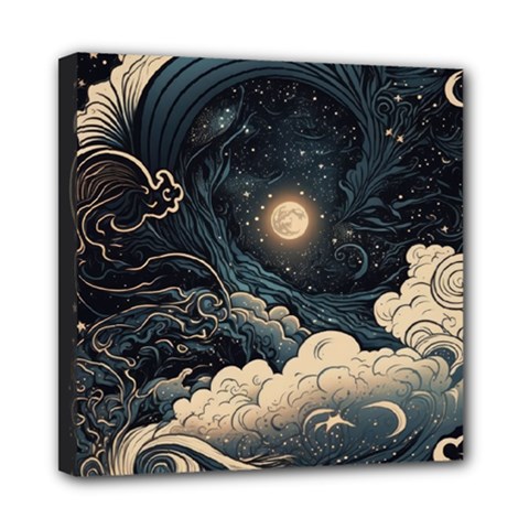 Starry Sky Moon Space Cosmic Galaxy Nature Art Clouds Art Nouveau Abstract Mini Canvas 8  X 8  (stretched) by Posterlux