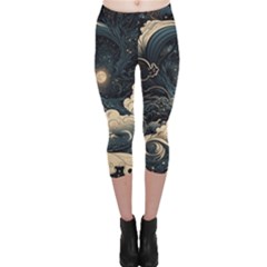 Starry Sky Moon Space Cosmic Galaxy Nature Art Clouds Art Nouveau Abstract Capri Leggings  by Posterlux