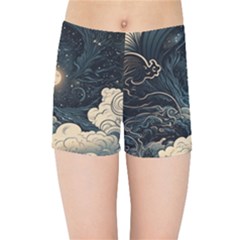 Starry Sky Moon Space Cosmic Galaxy Nature Art Clouds Art Nouveau Abstract Kids  Sports Shorts by Posterlux