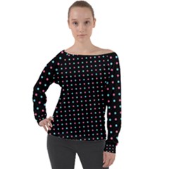 Pattern Dots Dot Seamless Off Shoulder Long Sleeve Velour Top