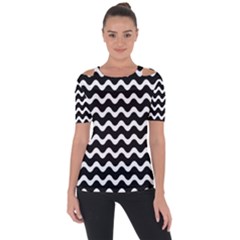 Wave Pattern Wavy Halftone Shoulder Cut Out Short Sleeve Top by Maspions