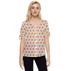 Summer Watermelon Pattern Bow Sleeve Button Up Top