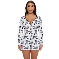 Erotic Pants Motif Black And White Graphic Pattern Black Backgrond Long Sleeve Boyleg Swimsuit by dflcprintsclothing