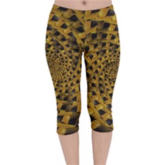Spiral Symmetry Geometric Pattern Black Backgrond Velvet Capri Leggings  by dflcprintsclothing