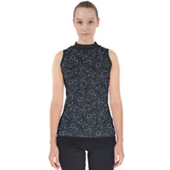 Midnight Blossom Elegance Black Backgrond Mock Neck Shell Top by dflcprintsclothing