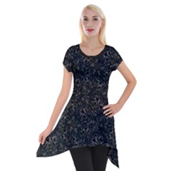 Midnight Blossom Elegance Black Backgrond Short Sleeve Side Drop Tunic by dflcprintsclothing