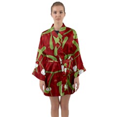 Mistletoe Christmas Texture Advent Long Sleeve Satin Kimono by Hannah976