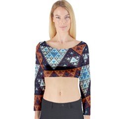 Fractal Triangle Geometric Abstract Pattern Long Sleeve Crop Top by Cemarart