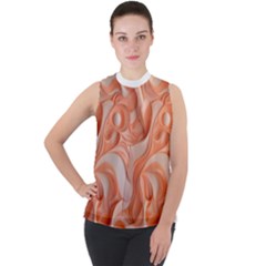 Peach Fuzz Elegant Print Abstract Design Mock Neck Chiffon Sleeveless Top by dflcprintsclothing