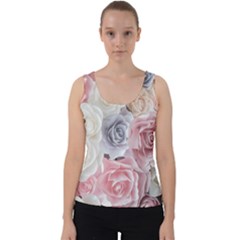 Pastel Rose  Flower Blue Pink White Velvet Tank Top