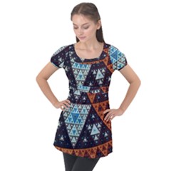 Fractal Triangle Geometric Abstract Pattern Puff Sleeve Tunic Top by Cemarart