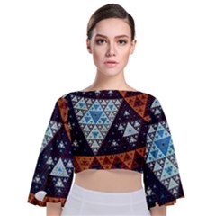 Fractal Triangle Geometric Abstract Pattern Tie Back Butterfly Sleeve Chiffon Top by Cemarart