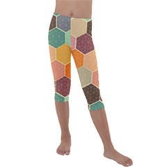 Abstract Hex Hexagon Grid Pattern Honeycomb Kids  Lightweight Velour Capri Leggings  by Proyonanggan