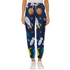 Big Set Cute Astronauts Space Planets Stars Aliens Rockets Ufo Constellations Satellite Moon Rover V Women s Cropped Drawstring Pants by Bedest
