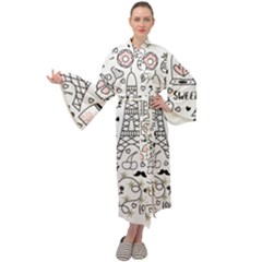Big Collection With Hand Drawn Objects Valentines Day Maxi Velvet Kimono by Bedest