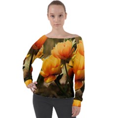 Yellow Butterfly Flower Off Shoulder Long Sleeve Velour Top by Azkajaya
