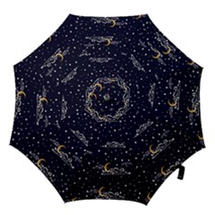 Hand Drawn Scratch Style Night-sky-with-moon-cloud Space Among-stars-seamless Pattern Vector Design Hook Handle Umbrellas (large) by Ket1n9