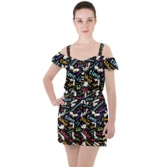 Time Nonlinear Curved Linear Ruffle Cut Out Chiffon Playsuit by Paksenen