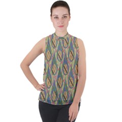 Tribal Background Boho Batik Mock Neck Chiffon Sleeveless Top